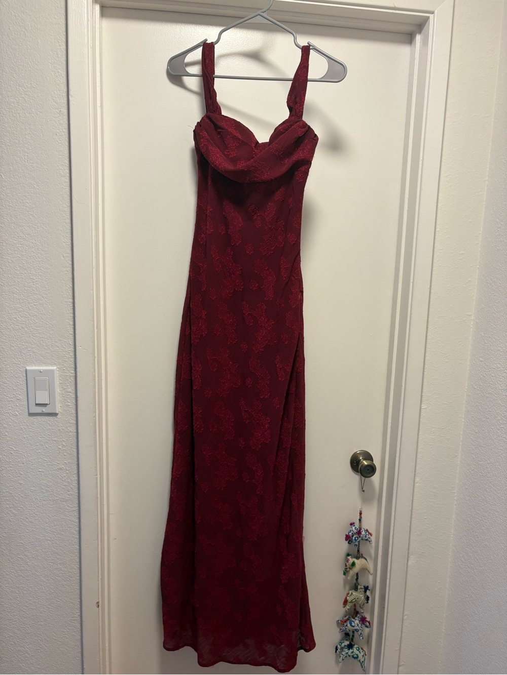 Princess Polly Burgundy Off the Shoulder/Detailed Strap Maxi Dress